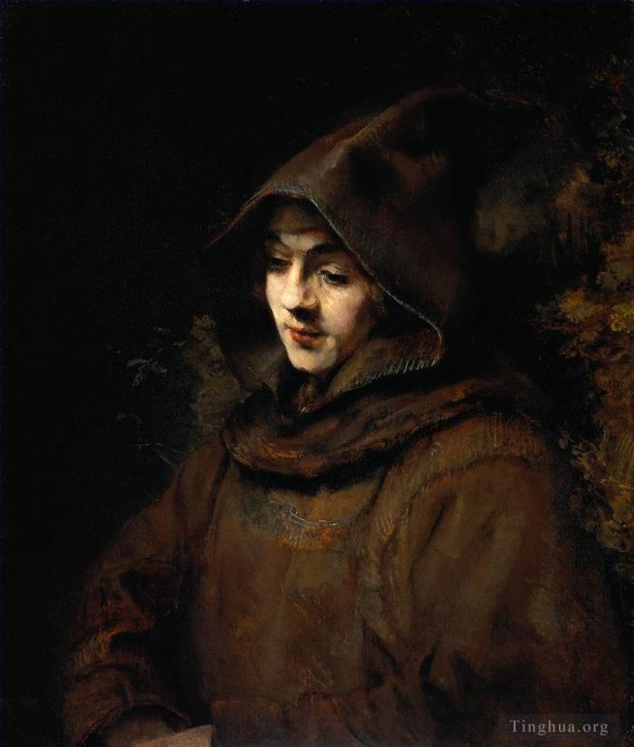 伦勃朗·范·莱因 的油画作品 -  《泰特斯·范·莱恩,(Titus,van,Rijn),的僧侣习惯》