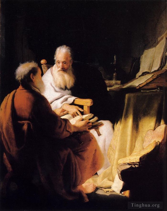 伦勃朗·范·莱因 的油画作品 -  《两个老人争论》