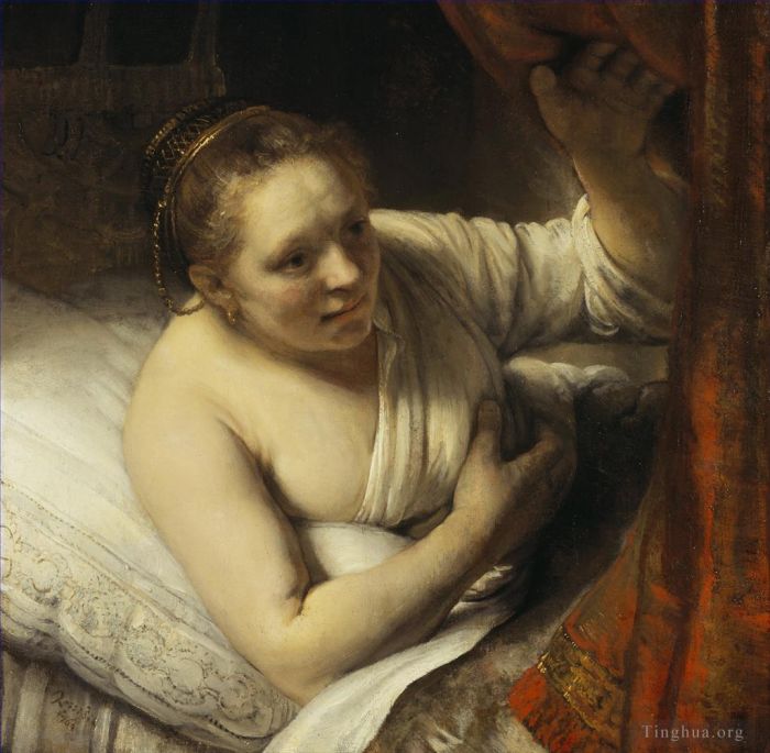 伦勃朗·范·莱因 的油画作品 -  《女人在床上》