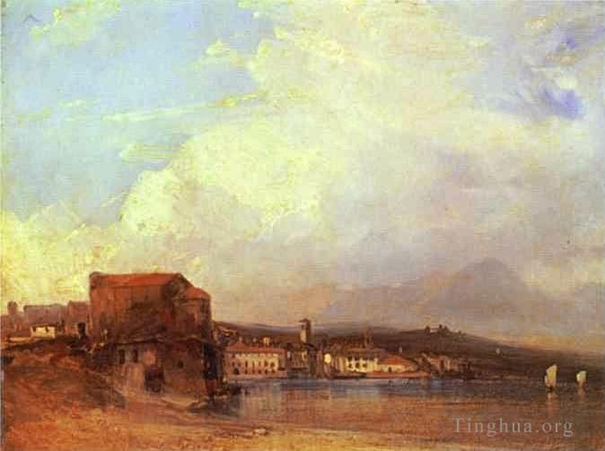 理查德·帕克斯·波宁顿 的油画作品 -  《卢加诺湖,182浪漫海景理查德·帕克斯·博宁顿》