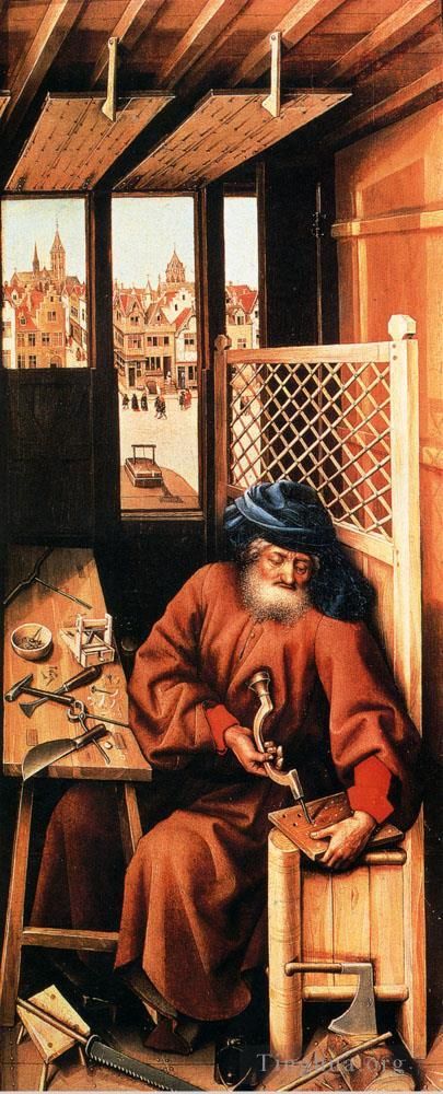罗伯特·康宾 的油画作品 -  《圣约瑟夫被描绘成中世纪木匠》