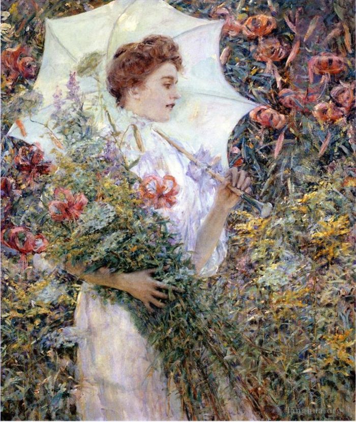 罗伯特·里德 的油画作品 -  《白阳伞》