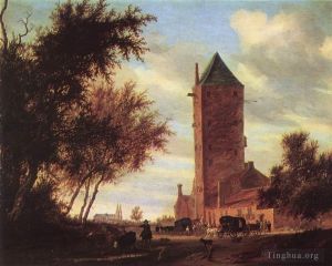 艺术家萨洛蒙·凡·雷斯达尔作品《路边的塔楼》