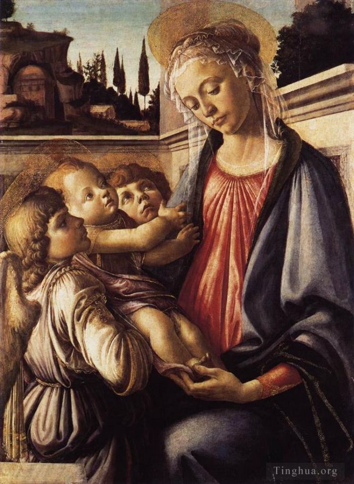 桑德罗·波提切利 的各类绘画作品 -  《麦当娜和孩子以及两个天使》
