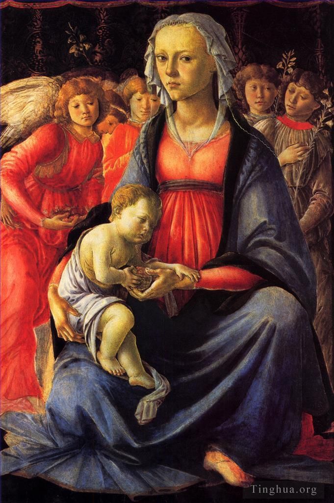桑德罗·波提切利 的各类绘画作品 -  《桑德罗圣母与孩子和五个天使》