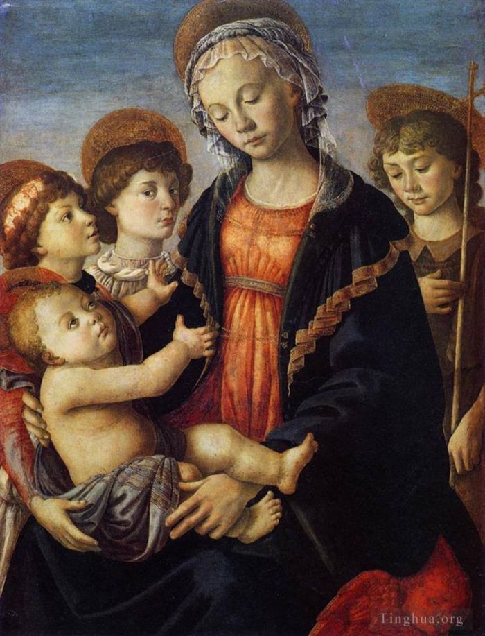 桑德罗·波提切利 的各类绘画作品 -  《圣母子和两个天使》