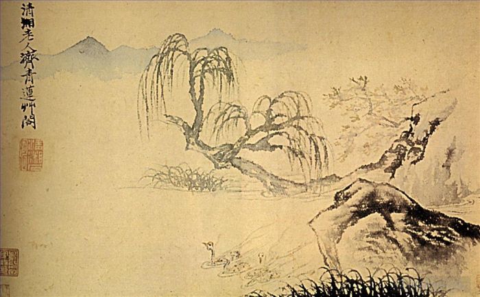 石涛 的书法国画作品 -  《河上的鸭子,169》