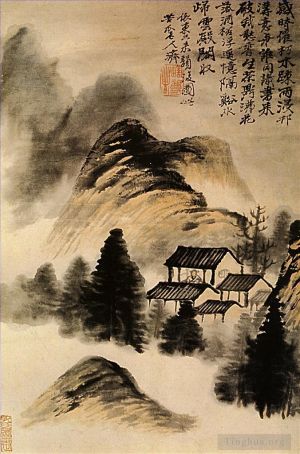 艺术家石涛作品《桌子中间的隐士小屋,170》