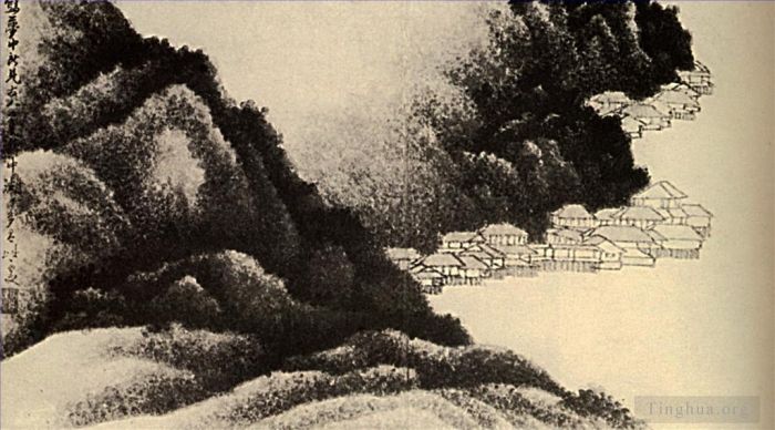 石涛 的书法国画作品 -  《水上村庄,168》