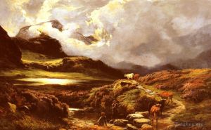 艺术家西德尼·理查德·珀西作品《道路上的牛和牧民》