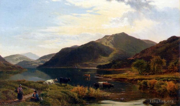 西德尼·理查德·珀西 的油画作品 -  《湖边的牛》