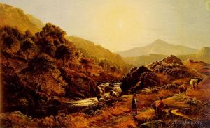 艺术家西德尼·理查德·珀西作品《岩石溪边小路上的人物》