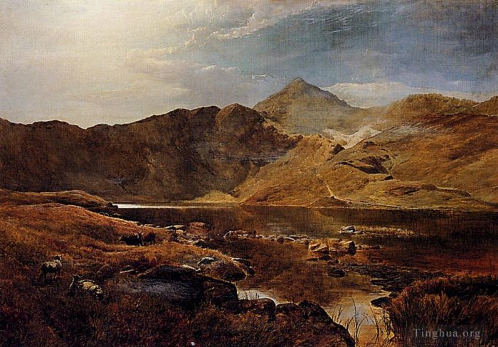 西德尼·理查德·珀西 的油画作品 -  《苏格兰高地风景中的威廉姆斯牛和羊》