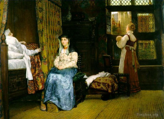 劳伦斯·阿尔玛·塔德玛 的油画作品 -  《出生室》