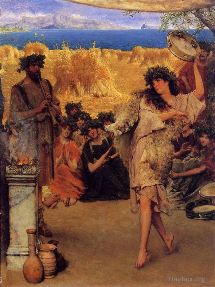 劳伦斯·阿尔玛·塔德玛 的油画作品 -  《丰收节,丰收时节的舞蹈酒神》