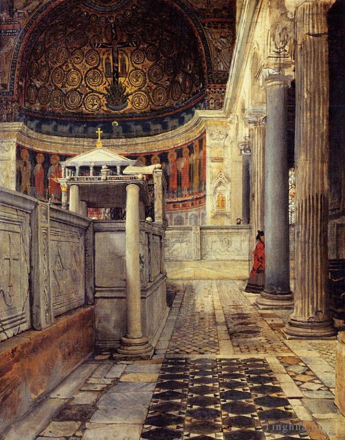 劳伦斯·阿尔玛·塔德玛 的油画作品 -  《罗马圣克莱门特教堂的内部》