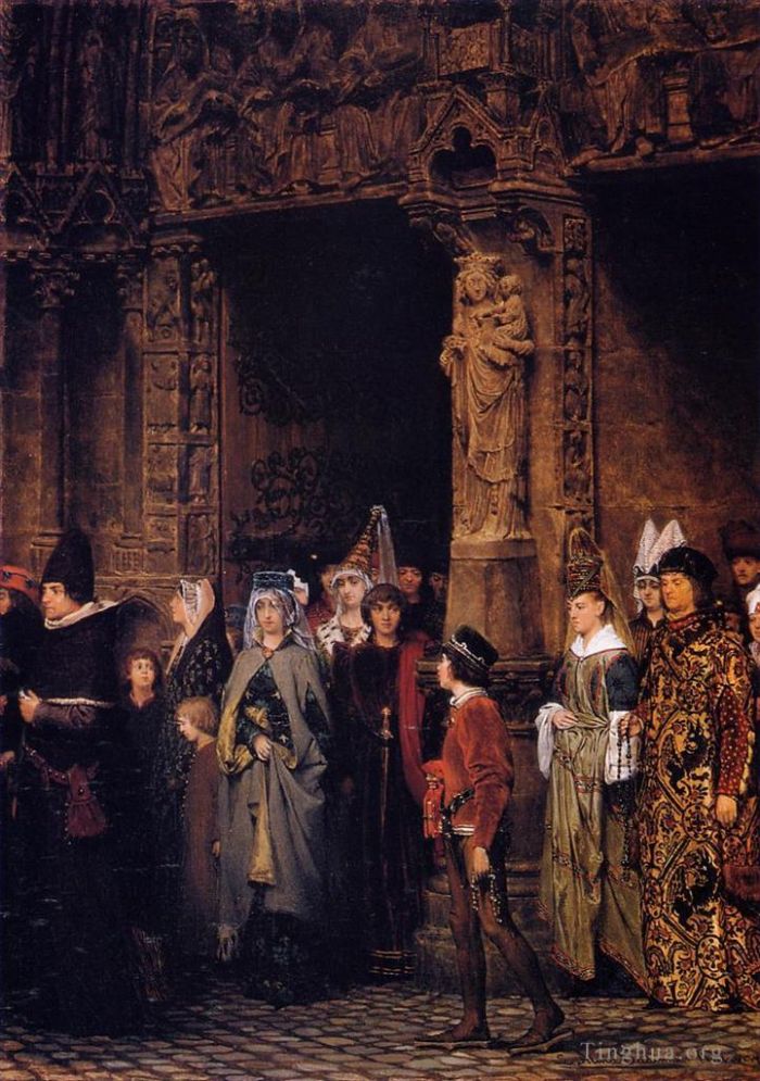 劳伦斯·阿尔玛·塔德玛 的油画作品 -  《十五世纪离开教会》