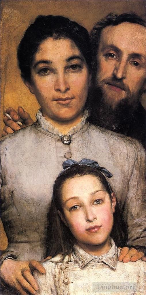劳伦斯·阿尔玛·塔德玛 的油画作品 -  《艾梅·朱尔斯·达卢,(Aime,Jules,Dalou),的妻子和女儿的肖像》