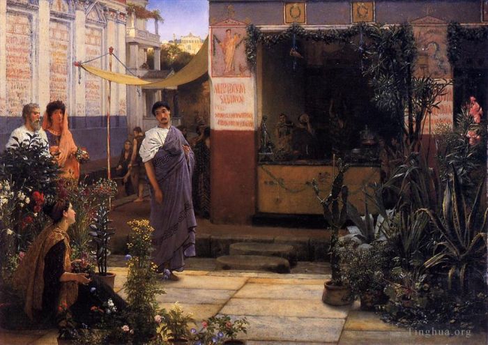 劳伦斯·阿尔玛·塔德玛 的油画作品 -  《花卉市场》