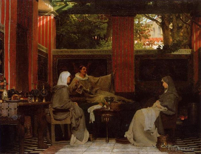 劳伦斯·阿尔玛·塔德玛 的油画作品 -  《维南提乌斯·福图纳图斯向拉德贡达六世朗诵他的诗》