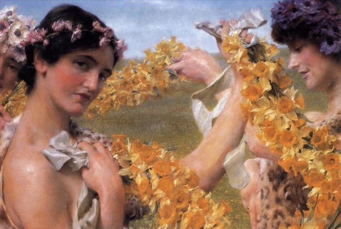 劳伦斯·阿尔玛·塔德玛 的油画作品 -  《当花归时》