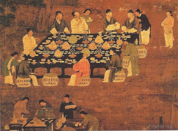 宋徽宗赵佶 的书法国画作品 -  《优雅的派对细节,1100》