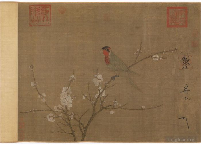宋徽宗赵佶 的书法国画作品 -  《杏树上的五色鹦鹉,1119》