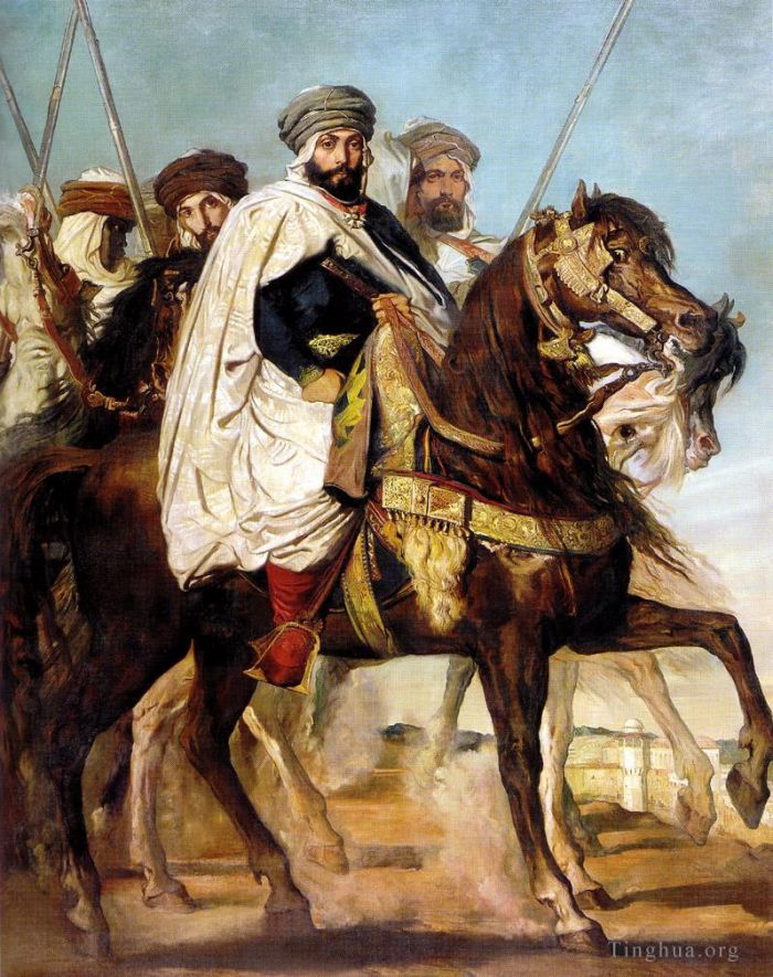 提奥多尔·夏塞留 的油画作品 -  《哈拉克塔斯君士坦丁哈里发阿里·本·哈米特,(Ali,Ben,Hamet,Caliph),跟随他的护卫队,18》