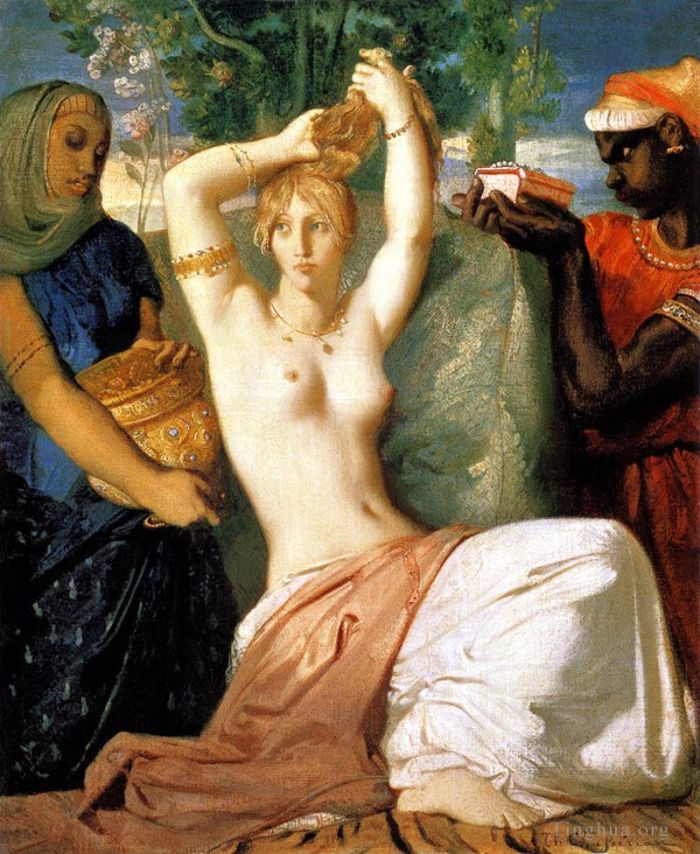 提奥多尔·夏塞留 的油画作品 -  《以斯帖准备被献给亚哈随鲁王或以斯帖的厕所》