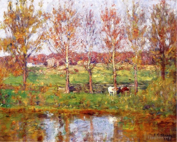 西奥多·克莱门特·斯蒂尔 的油画作品 -  《溪边的牛》