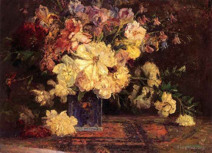 西奥多·克莱门特·斯蒂尔 的油画作品 -  《静物与牡丹,印象派花卉》