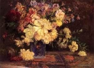 艺术家西奥多·克莱门特·斯蒂尔作品《静物与牡丹,印象派花卉》