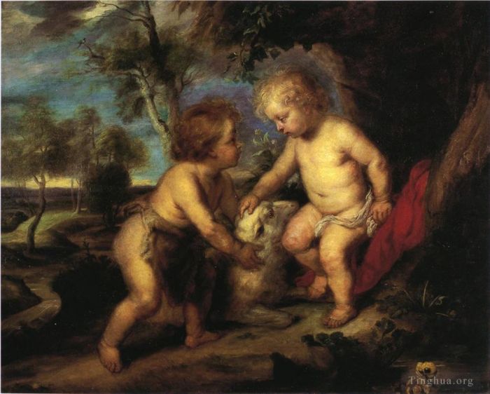 西奥多·克莱门特·斯蒂尔 的油画作品 -  《鲁本斯印象派的《基督圣婴》和《婴儿圣约翰》》
