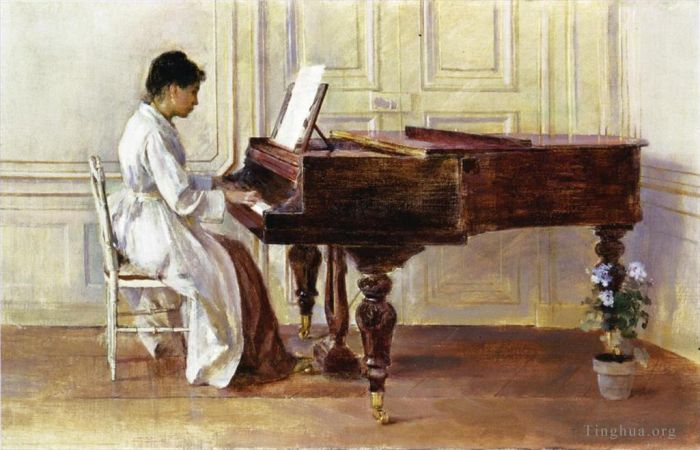 西奥多·罗宾逊 的油画作品 -  《在钢琴旁》