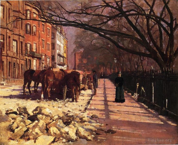 西奥多·罗宾逊 的油画作品 -  《波士顿灯塔街》
