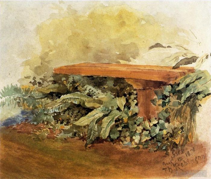 西奥多·罗宾逊 的油画作品 -  《有蕨类植物的花园长凳》