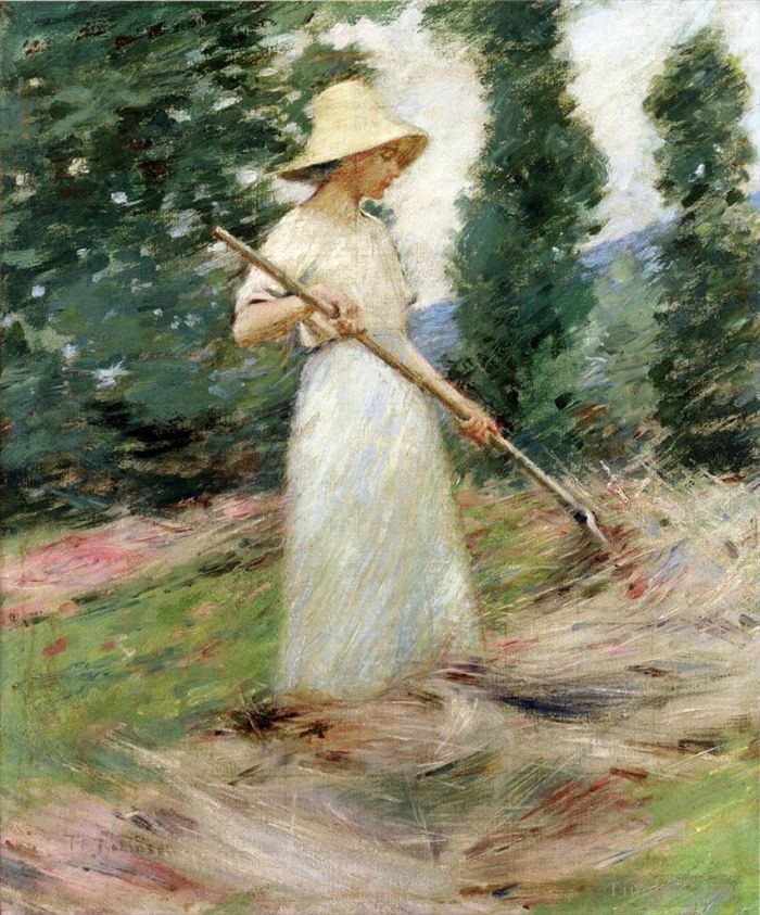 西奥多·罗宾逊 的油画作品 -  《耙干草的女孩》
