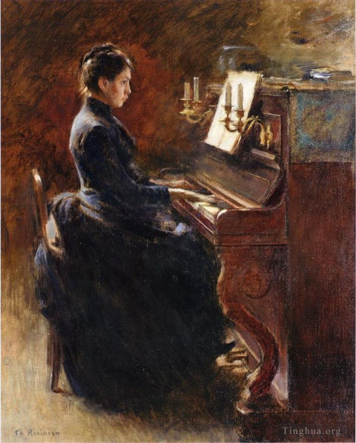 西奥多·罗宾逊 的油画作品 -  《弹钢琴的女孩》