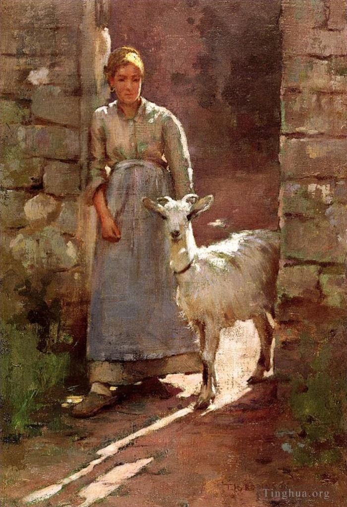 西奥多·罗宾逊 的油画作品 -  《女孩与山羊》