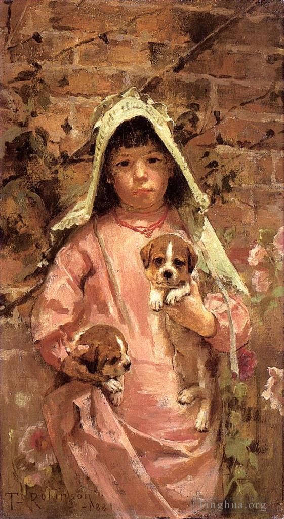 西奥多·罗宾逊 的油画作品 -  《女孩与小狗》