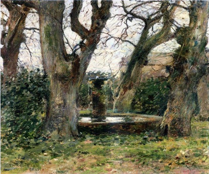 西奥多·罗宾逊 的油画作品 -  《意大利风景与喷泉》