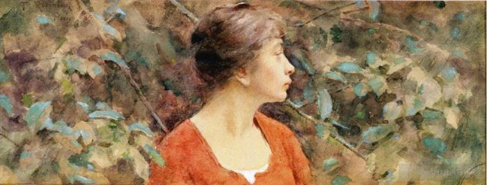 西奥多·罗宾逊 的油画作品 -  《红衣女郎》