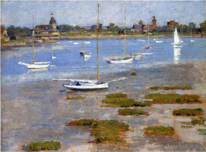 西奥多·罗宾逊 的油画作品 -  《退潮河滨游艇俱乐部船》