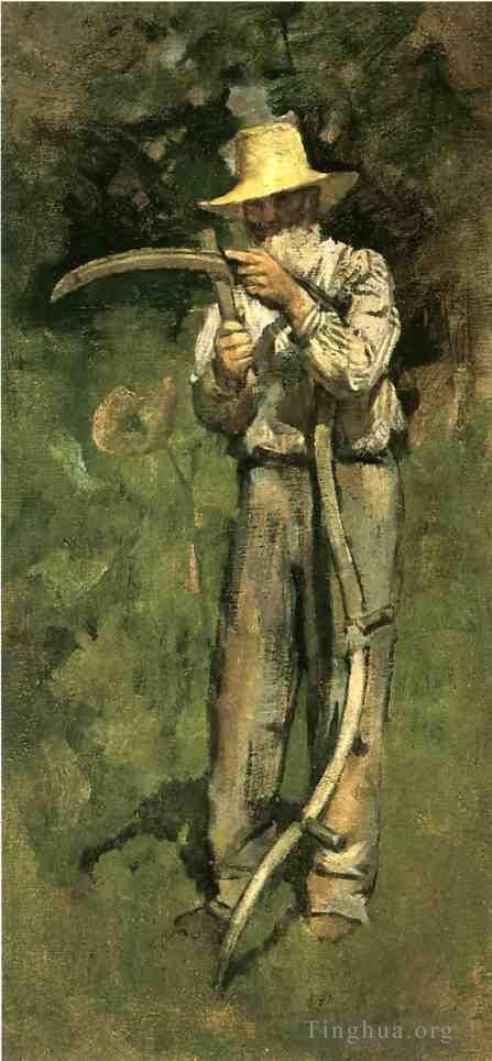西奥多·罗宾逊 的油画作品 -  《拿着镰刀的男人》