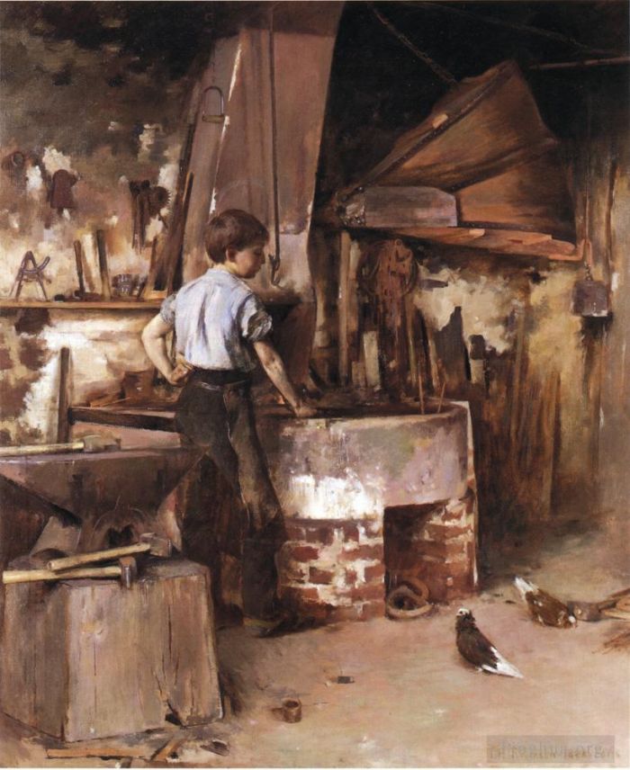 西奥多·罗宾逊 的油画作品 -  《铁匠学徒》