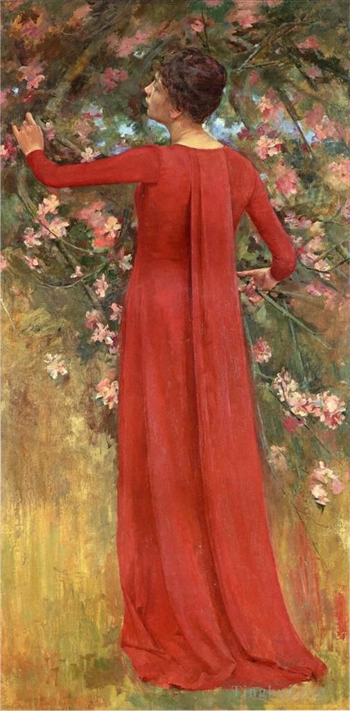 西奥多·罗宾逊 的油画作品 -  《红色礼服又名他最喜欢的模特》