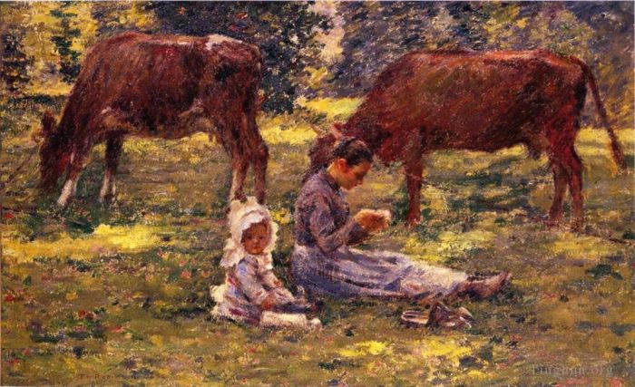 西奥多·罗宾逊 的油画作品 -  《观看奶牛》