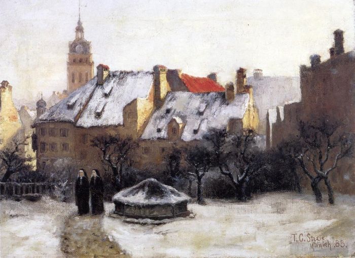 托马·库蒂尔 的油画作品 -  《斯蒂尔·西奥多·克莱门特,(Steele,Theodore,Clement),冬天的下午,老慕尼黑》