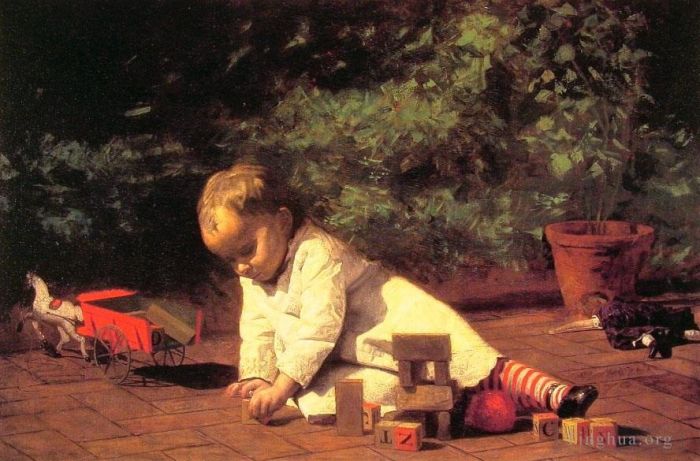 托马斯·伊肯斯 的油画作品 -  《宝宝在玩耍》