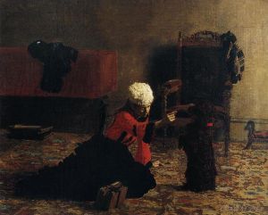 艺术家托马斯·伊肯斯作品《伊丽莎白·克罗威尔和一只狗》